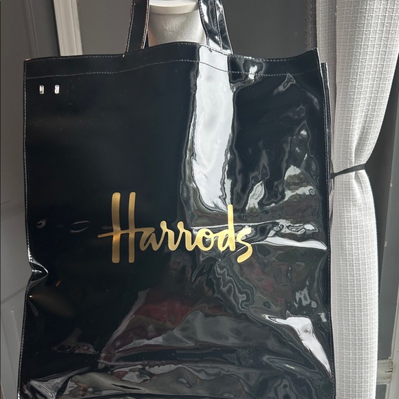 New Harrods Glossy Black Tote with Gold Logo - Picture 2 of 7